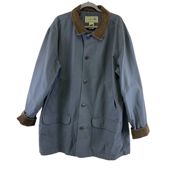LL Bean Barn Chore Coat Jacket Canvas Blue 0WY17 Corduroy Collar Mens XXL Tall - Picture 1 of 13